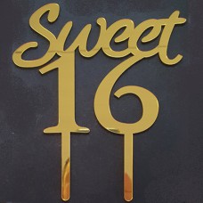 Cake topper Sweet 16 goud